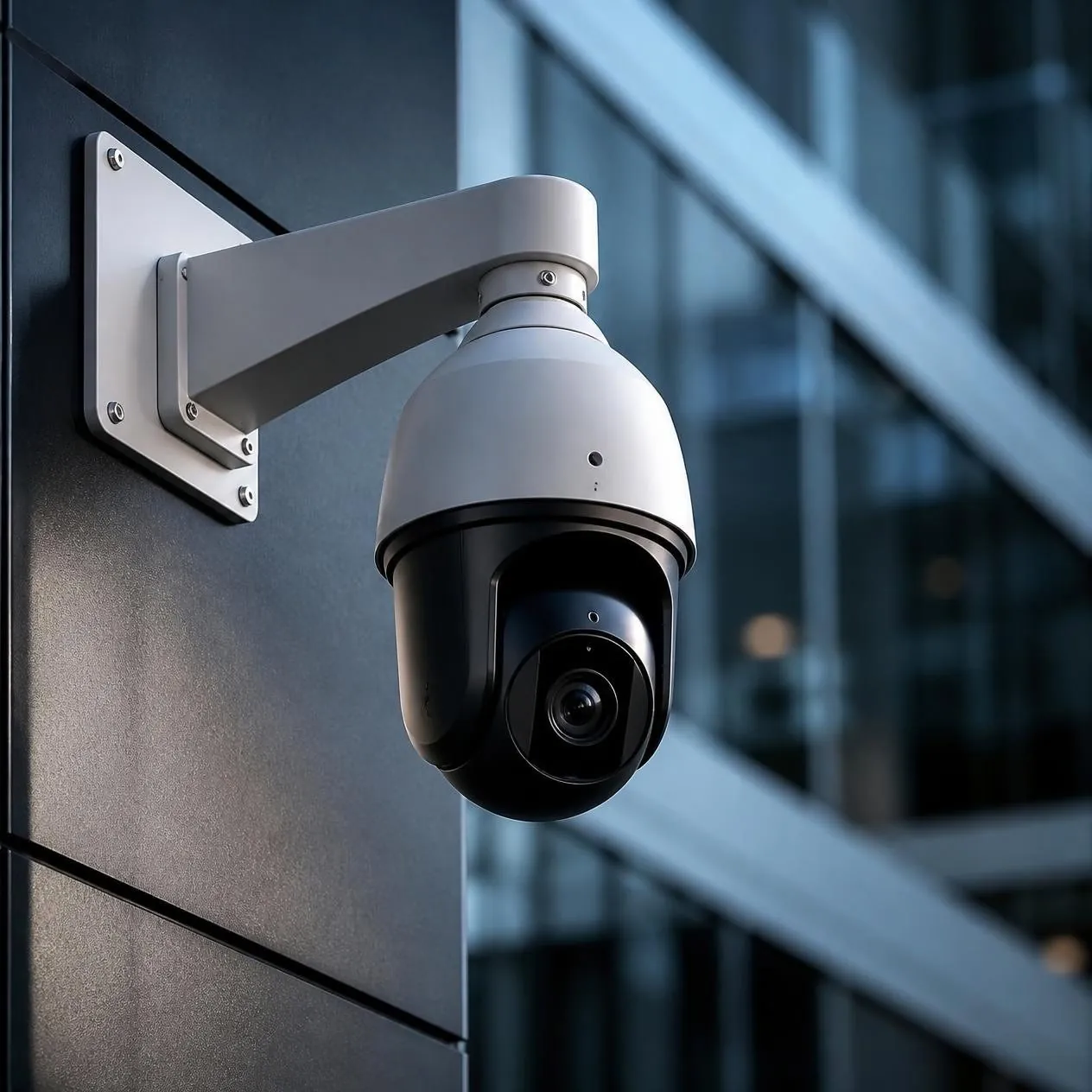 Cámara PTZ instalada en la fachada de un edificio