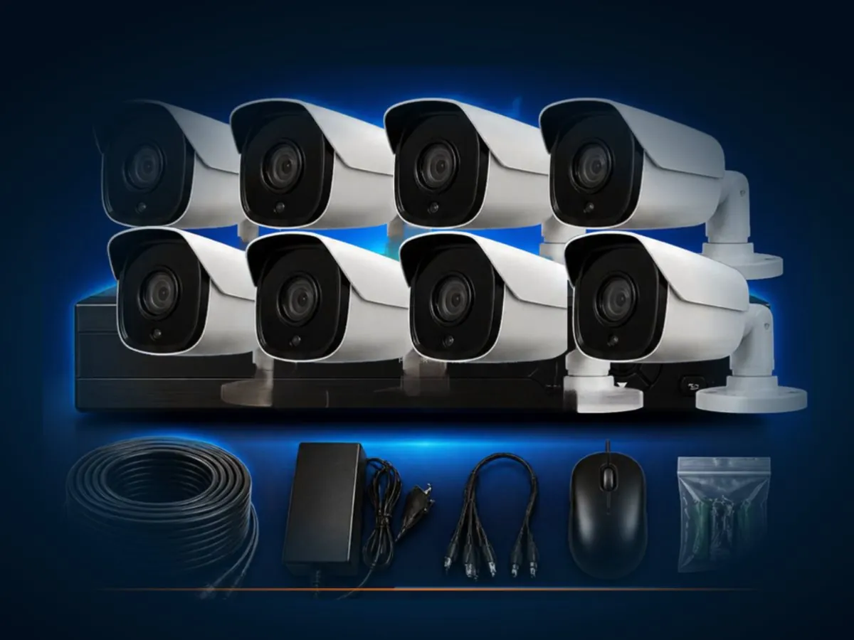 Kit de 8 cámaras bala blancas, grabador DVR y accesorios