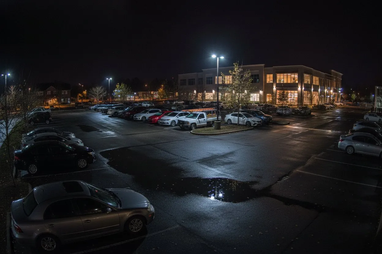 Estacionamiento de noche grabado con tecnología ColorVu, a color
